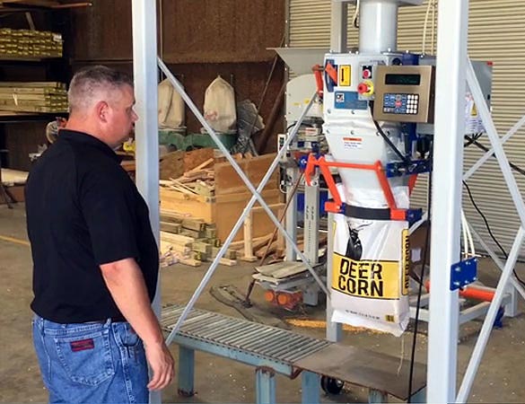 grain feed and seed bagger - 50 lb open mouth bagging machine