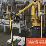 semi-automatic bag palletizing system at powder bagging plant
