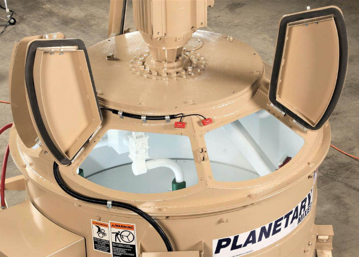 Planetary style refractory mixer for industrial bulk processing