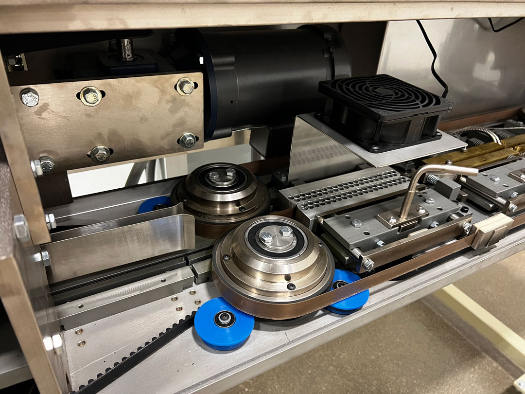 Internal view of continuous bag sealer rear cooling fans