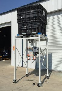 bagging corn from buckhorn probox container to bag filling machine