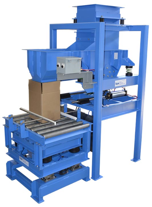 automatic box or drum filling system with vibrating densifier