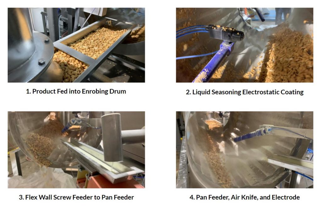 electrostatic food coating and seasoning processing steps