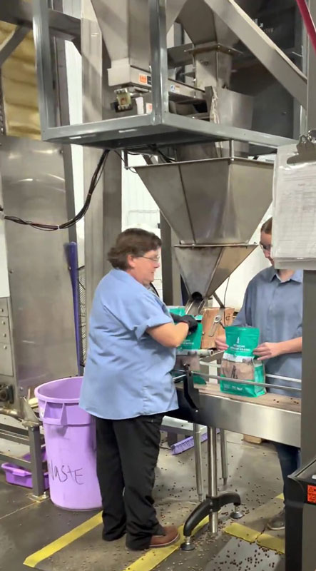 repackaging or rebagging bulk dog and cat food into small bags and pouches