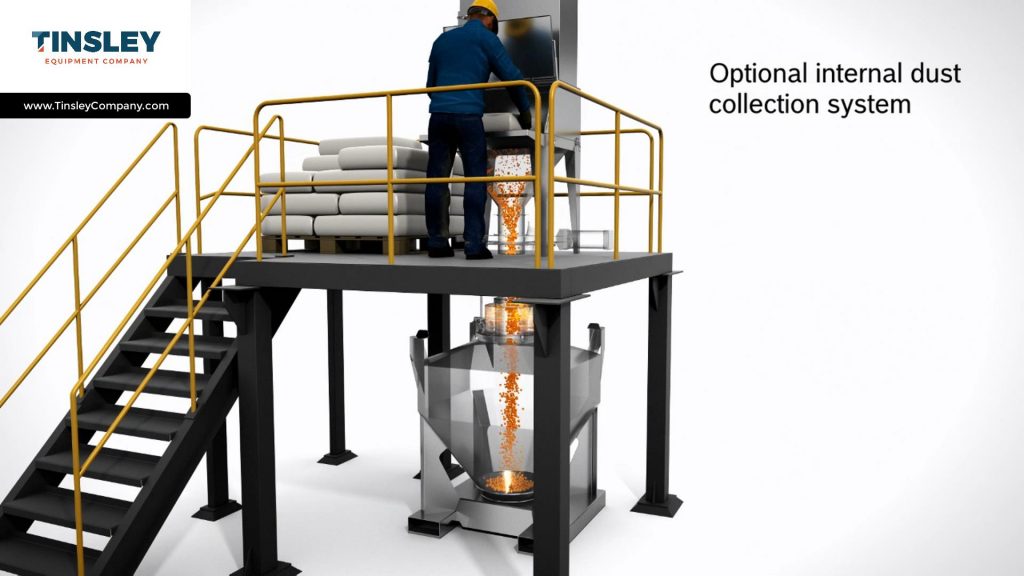 unloading 50 pound bags of powder into an ibc