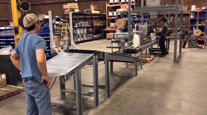 pool salt bagging machine sealer and hip palletizing conveyor