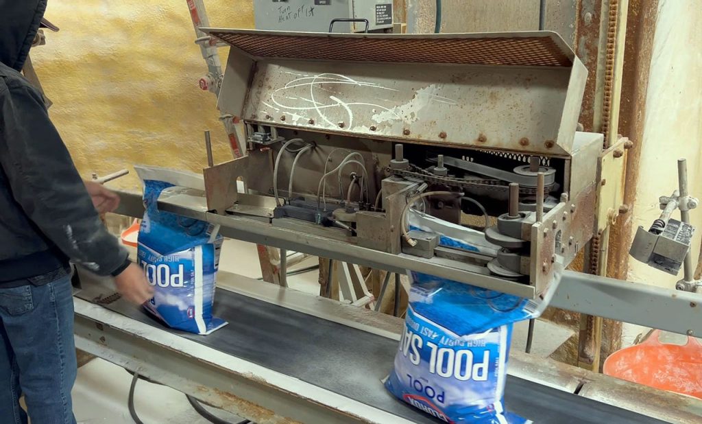 heat band sealer used to close 40 lb bags of salt