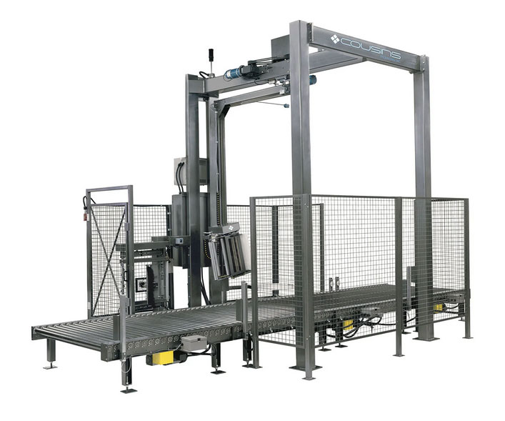 automatic stretch wrap machine rotary arm over roller conveyors